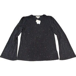 NWT Michael Kors Black Gold Metallic Knit Top Medium Dressy Long Sleeve